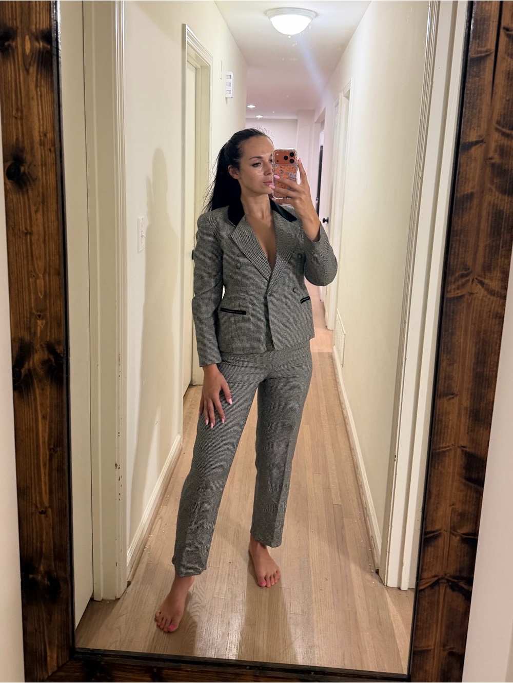 Parisian Works Black & White Houndstooth Blazer and Pants Set wool